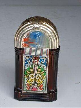 Vintage Avon Amber Glass Bottle Juke Box Metallic Gold Cap